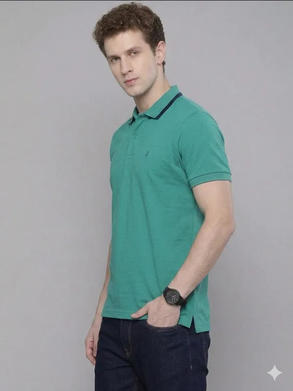 Sea_Green_Poly_Cotton_Solid_Half_Sleeves_Casual_T-Shirt_For_Men