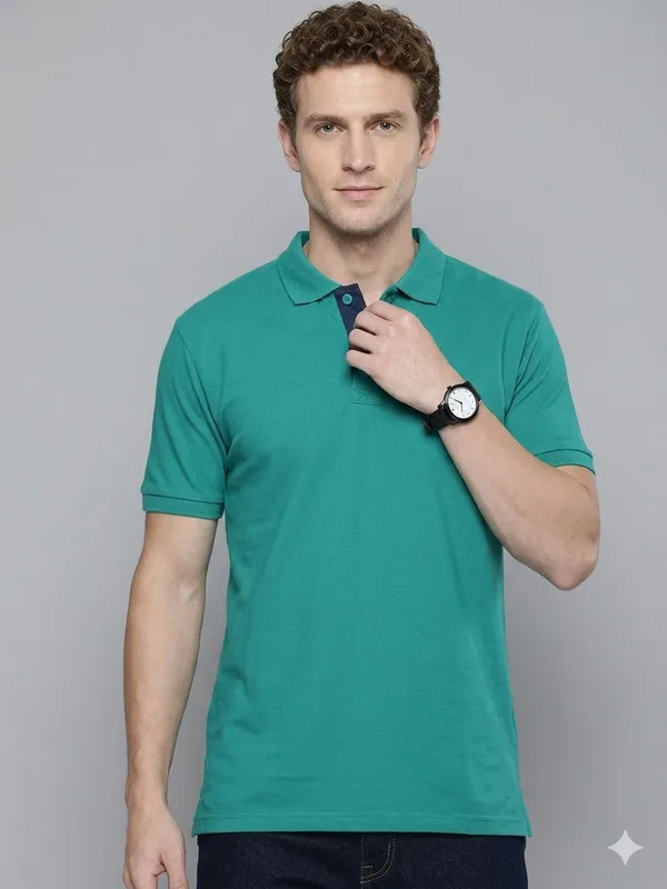 Sea_Green_Poly_Cotton_Solid_Half_Sleeves_Casual_T-Shirt_For_Men