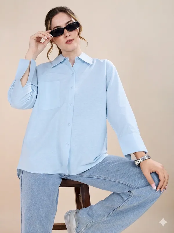 Sky_Cotton_Plain_Full_sleeve_Casual_Shirt_For_Women