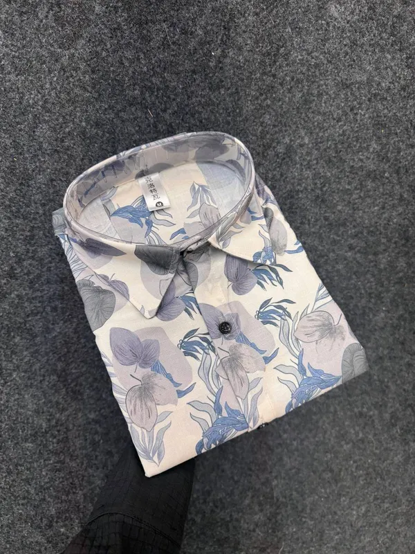 Cream_Cotton_Printed_Short_Sleeves_Casual_Shirt_For_Men
