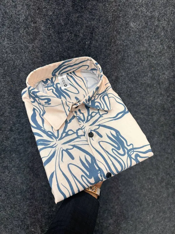 Cream_Cotton_Printed_Short_Sleeves_Casual_Shirt_For_Men