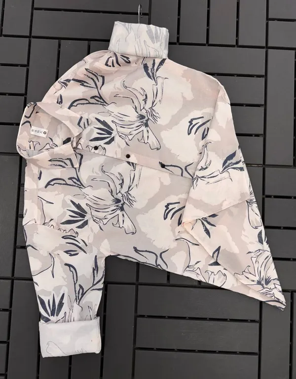 Cream_Cotton_Printed_Short_Sleeves_Casual_Shirt_For_Men