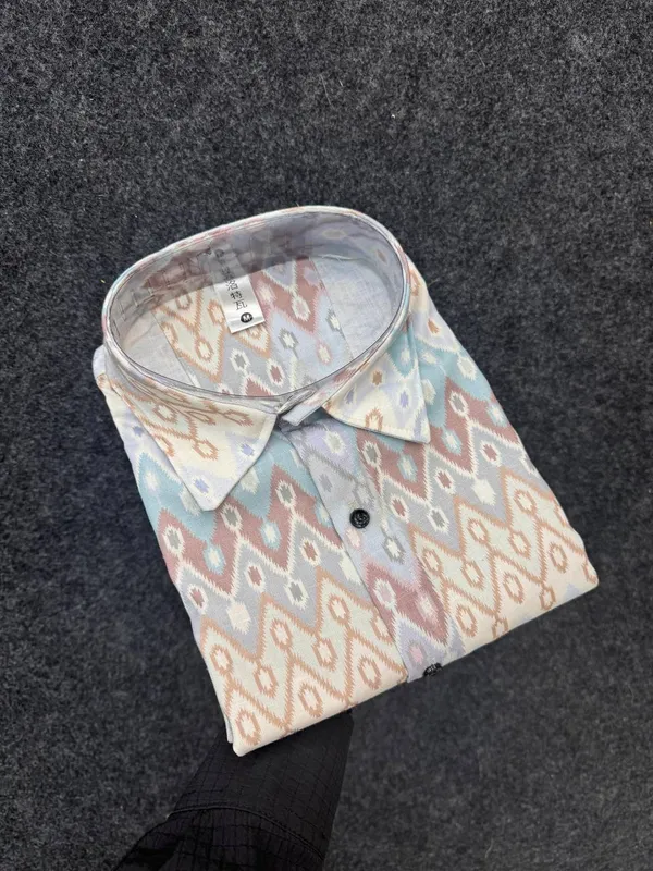 Cream_Cotton_Printed_Short_Sleeves_Casual_Shirt_For_Men