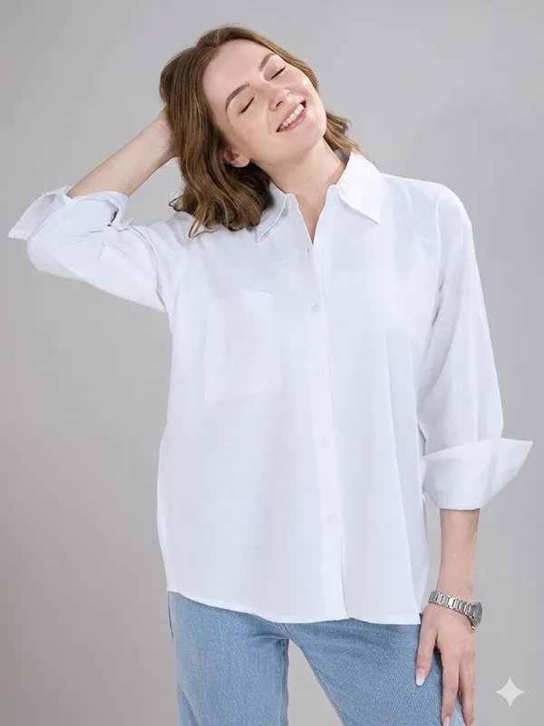 White_Cotton_Plain_Full_sleeve_Casual_Shirt_For_Women
