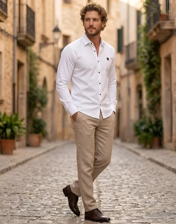 White_Cotton_Plain_Long_Sleeves_Casual_Shirt_For_Men