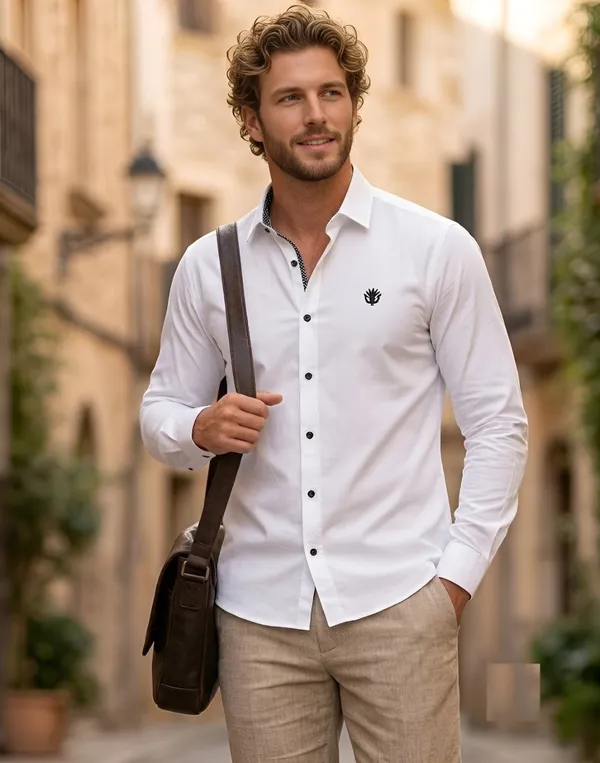 White_Cotton_Plain_Long_Sleeves_Casual_Shirt_For_Men
