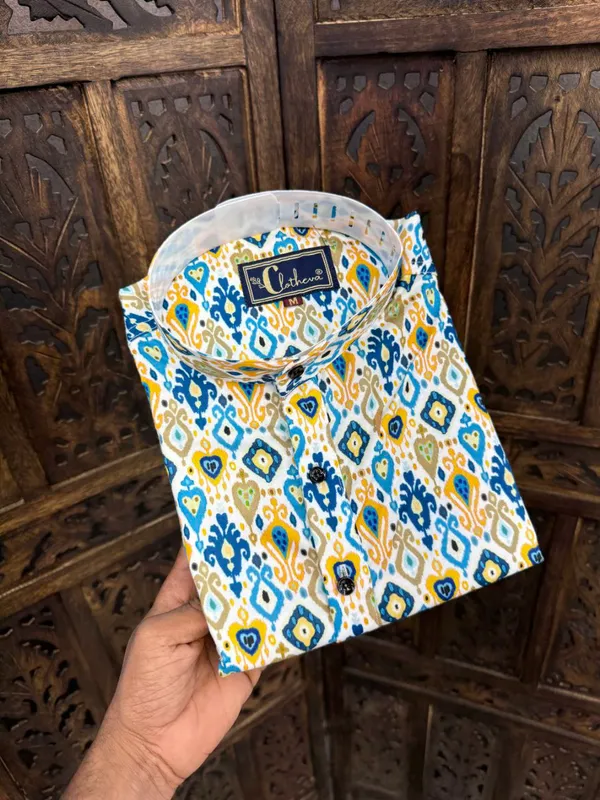 Blue_Cotton_Printed_Long_Sleeves_Casual_Kurta_Style_Shirt_For_Men