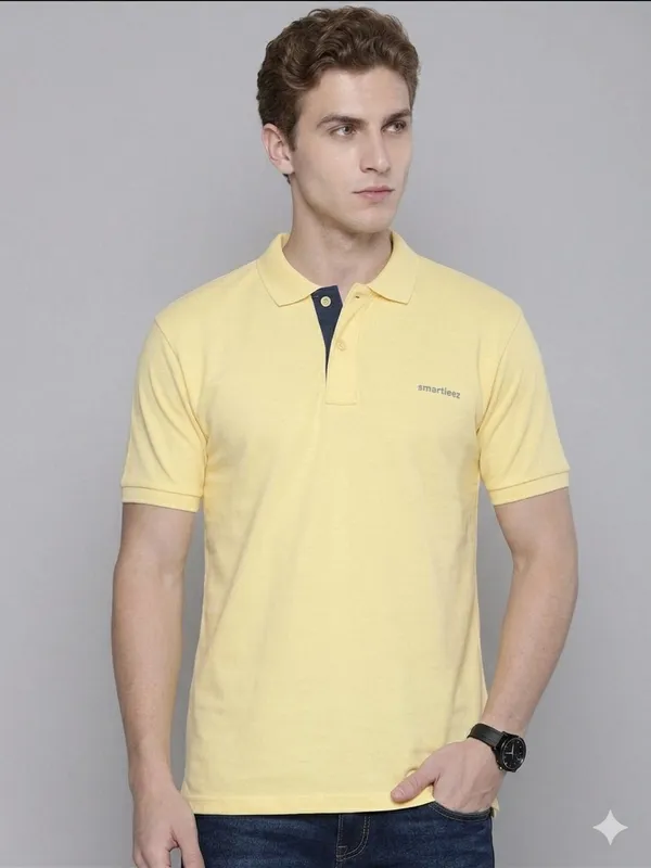 Yellow_Poly_Cotton_Solid_Half_Sleeves_Casual_T-Shirt_For_Men