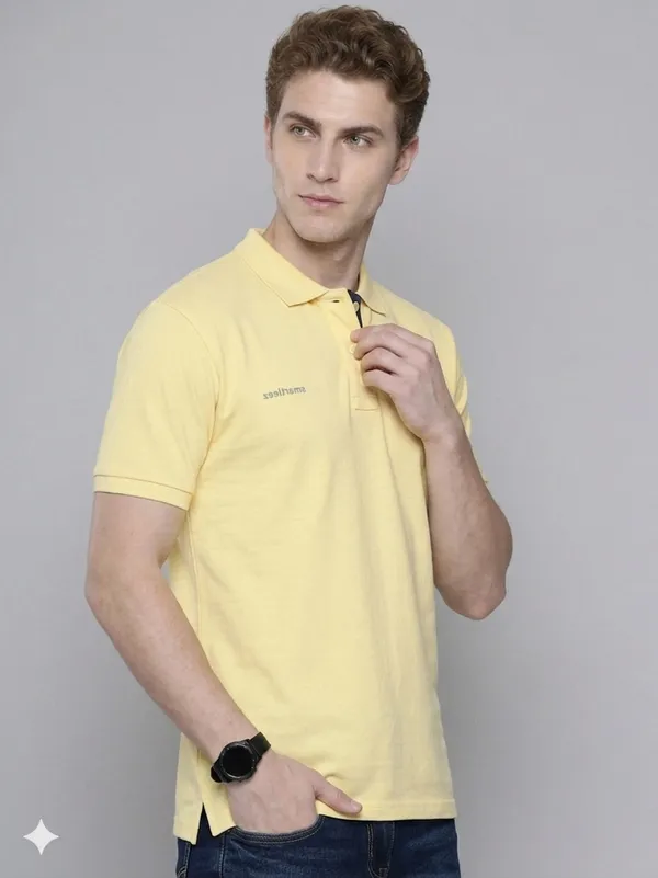 Yellow_Poly_Cotton_Solid_Half_Sleeves_Casual_T-Shirt_For_Men