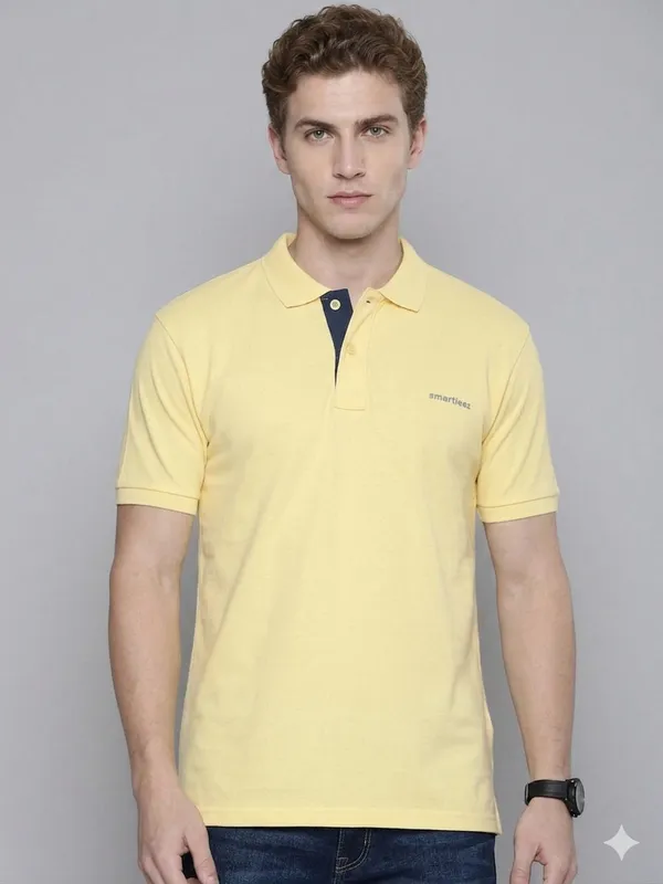 Yellow_Poly_Cotton_Solid_Half_Sleeves_Casual_T-Shirt_For_Men