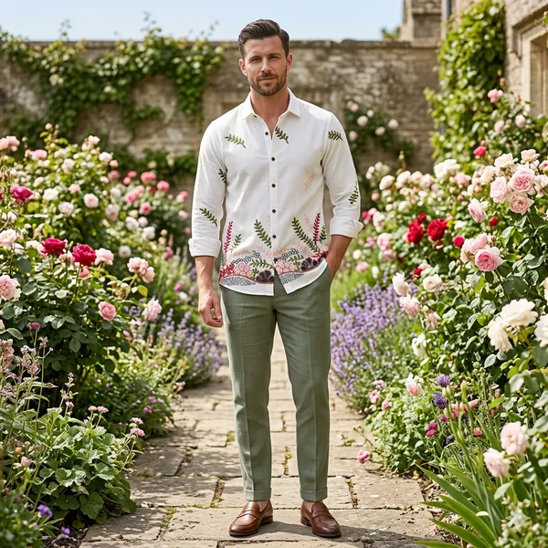 White_Linen_Embroidered_Long_Sleeves_Casual_Shirt_For_Men