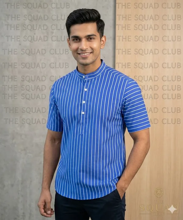 Blue_Cotton_Printed_Short_Sleeves_Casual_Kurta_Style_Shirt_For_Men