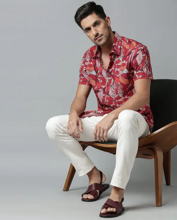 Red_Cotton_Printed_Short_Sleeves_Casual_Shirt_For_Men