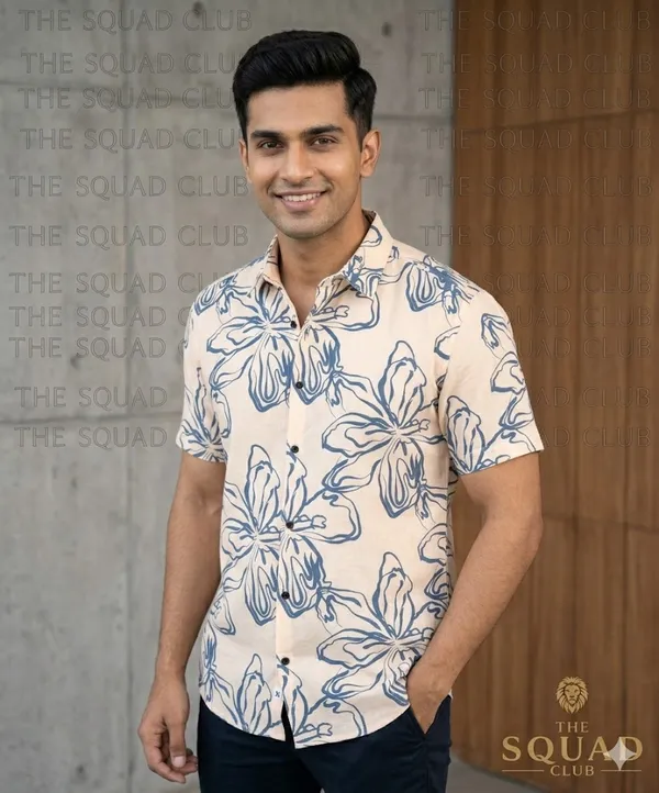 Cream_Cotton_Printed_Short_Sleeves_Casual_Shirt_For_Men