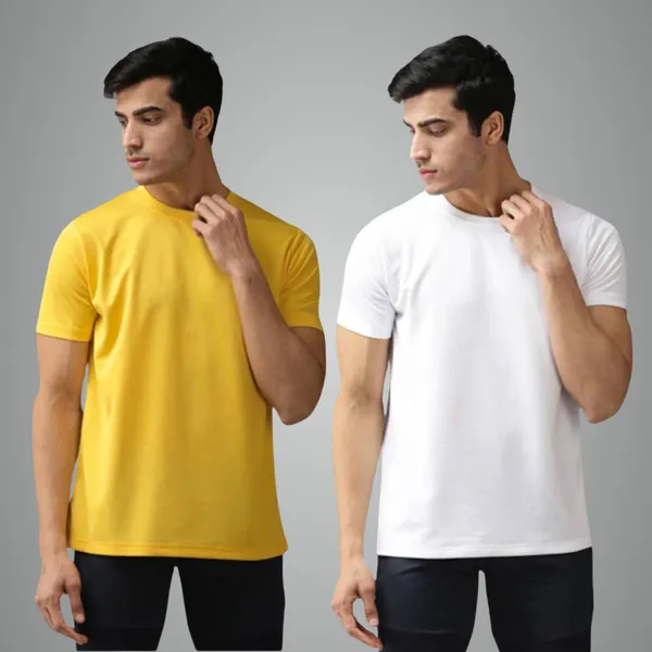 Yellow-White_Solid_Regular_Fit_Half_Sleeve_Round_Neck_Sports_T-Shirt_Dry_Fit_For_Men