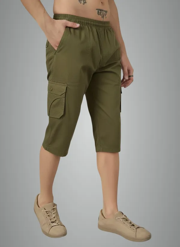 Dark_Khaki_Cotton_Capri_3/4_For_Men