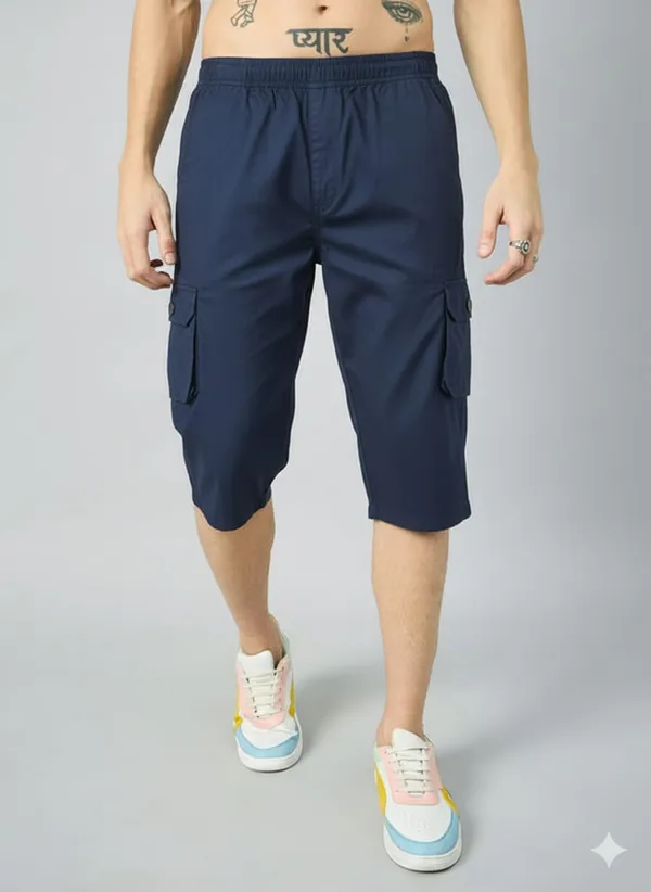 Navy_Blue_Ciotton_Capri_3/4_For_Men