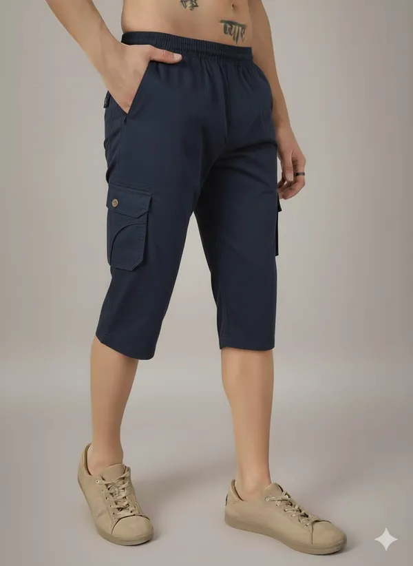 Navy_Blue_Ciotton_Capri_3/4_For_Men