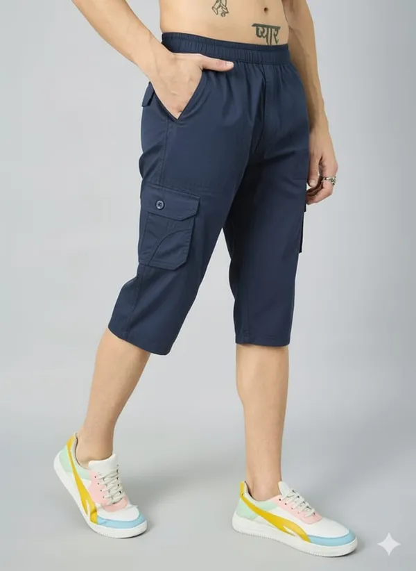 Navy_Blue_Ciotton_Capri_3/4_For_Men