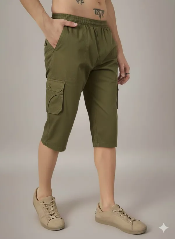 Dark_Khaki_Cotton_Capri_3/4_For_Men