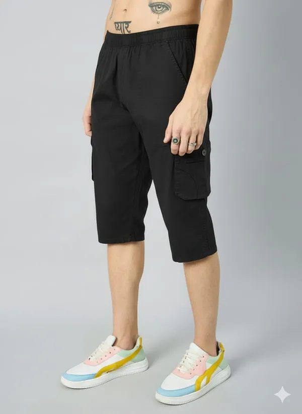 Black_Cotton_Capri_3/4_For_Men
