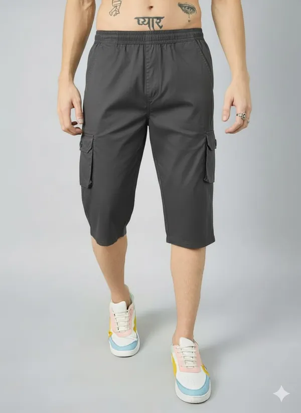 Dark_Grey_Cotton_Capri_3/4_For_Men