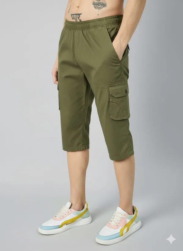 Dark_Khaki_Cotton_Capri_3/4_For_Men