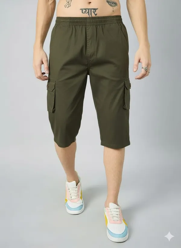 Dark_Khaki_Cotton_Capri_3/4_For_Men