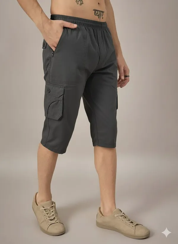 Dark_Grey_Cotton_Capri_3/4_For_Men