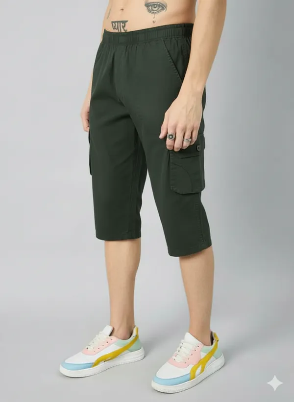 Dark_Green_Otton_Capri_3/4_For_Men