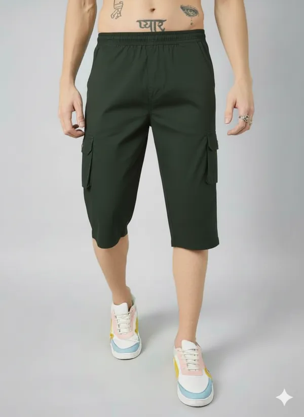Dark_Green_Otton_Capri_3/4_For_Men