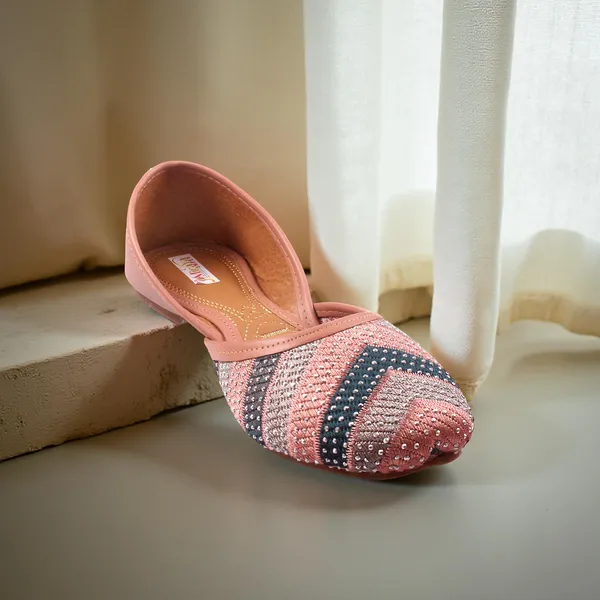 Peach_Bridal_Faux_Leather_Jutti_For_Women_&_Girls