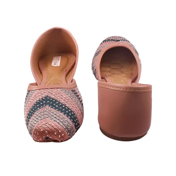 Peach_Bridal_Faux_Leather_Jutti_For_Women_&_Girls