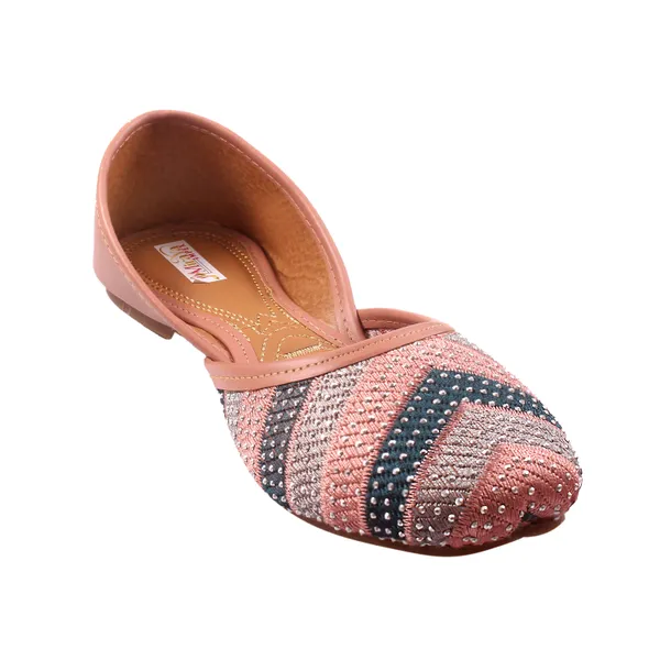 Peach_Bridal_Faux_Leather_Jutti_For_Women_&_Girls