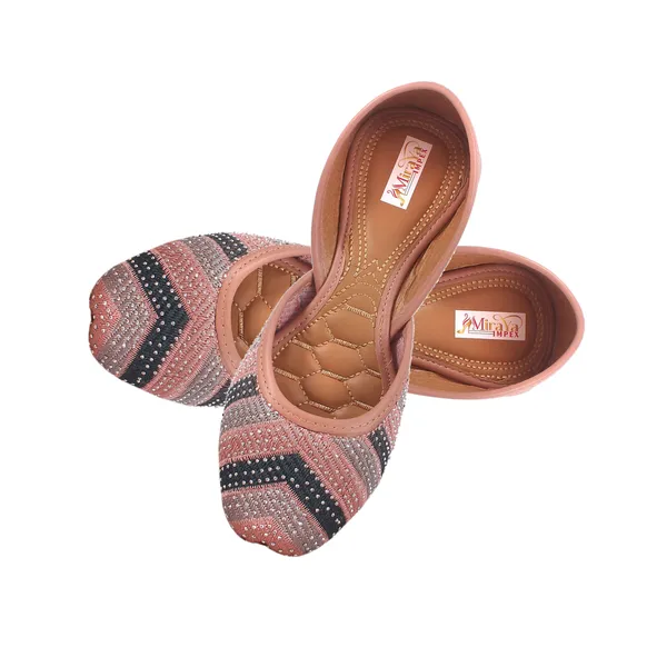 Peach_Bridal_Faux_Leather_Jutti_For_Women_&_Girls