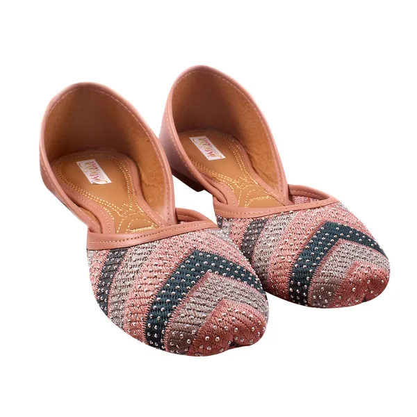 Peach_Bridal_Faux_Leather_Jutti_For_Women_&_Girls