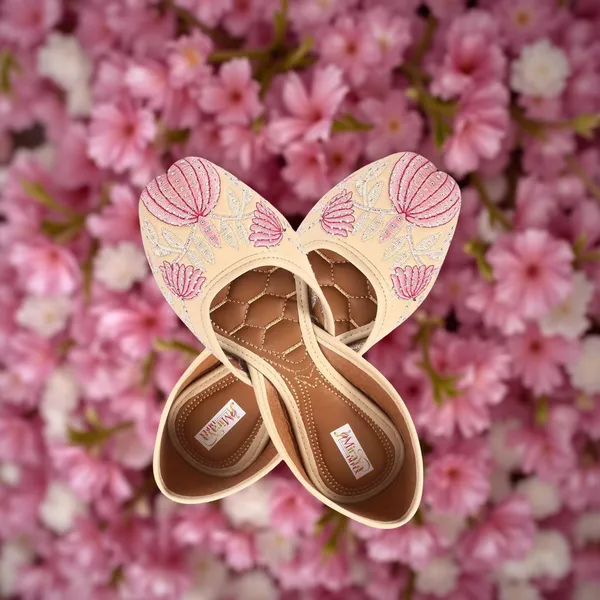 Cream_Water_Lotus_Faux_Leather_Jutti_For_Women_&_Girls