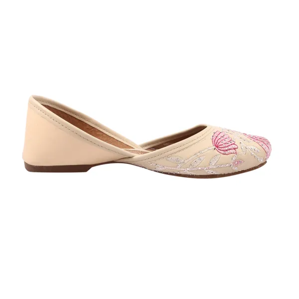 Cream_Water_Lotus_Faux_Leather_Jutti_For_Women_&_Girls