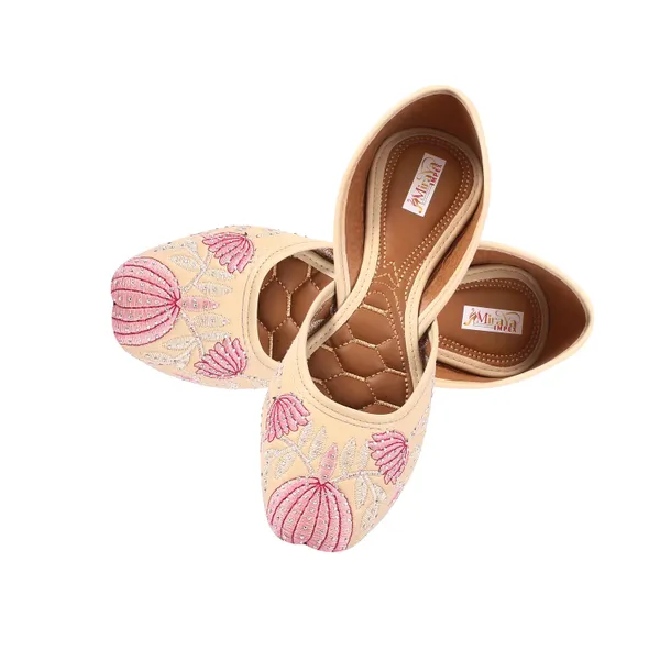 Cream_Water_Lotus_Faux_Leather_Jutti_For_Women_&_Girls
