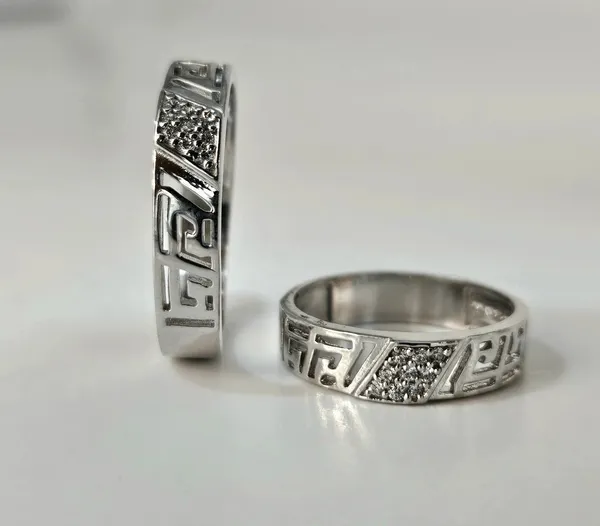 Modern_Greek_Key_Silver_Couple'S_Rings