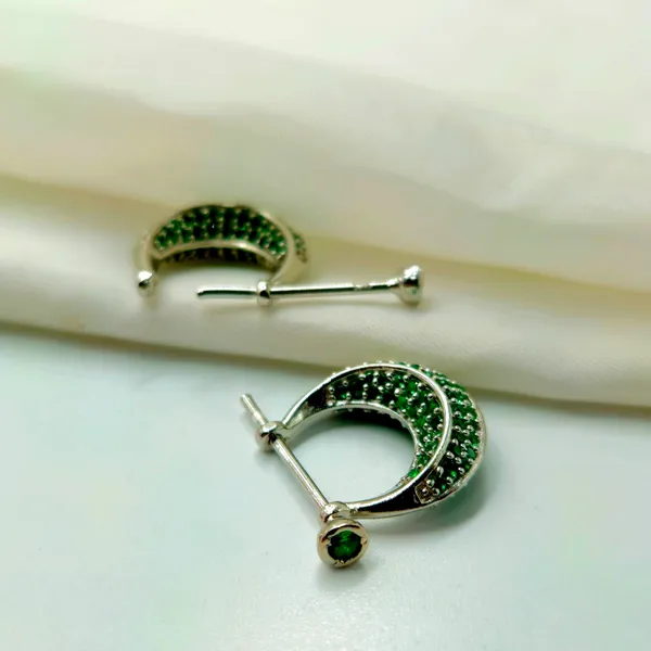 Silver_Pave_Green_Gemstone_Huggie_Hoop_Earrings