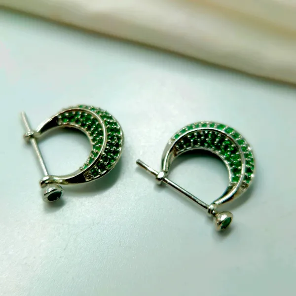 Silver_Pave_Green_Gemstone_Huggie_Hoop_Earrings