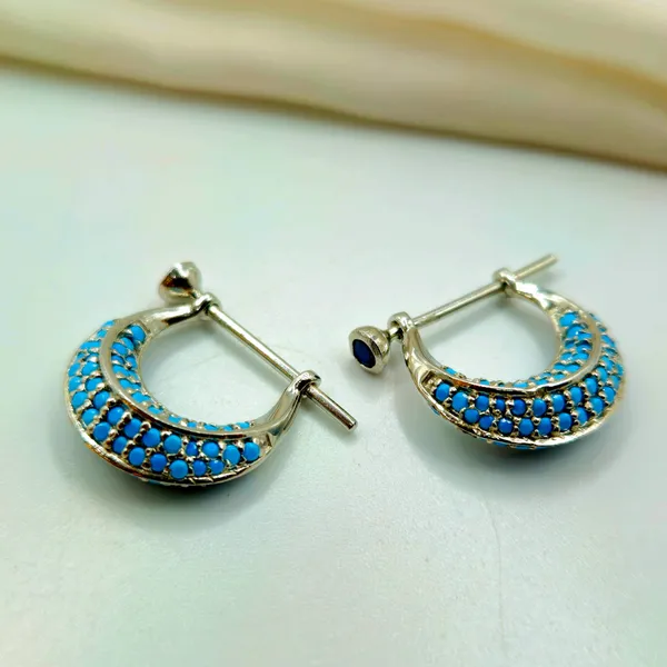 Silver_Turquoise_Pave_Huggie_Hoop_Earrings.