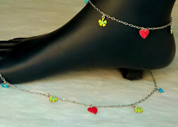 Silver-Toned_Heart,_Flower,_And_Butterfly_Charm_Anklet