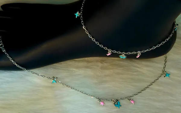 Silver-Toned_Pink_Star_And_Blue_Butterfly_Charm_Anklet
