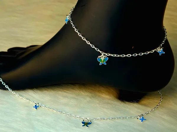 Silver-Toned_Blue_And_Green_Butterfly_Charm_Anklet