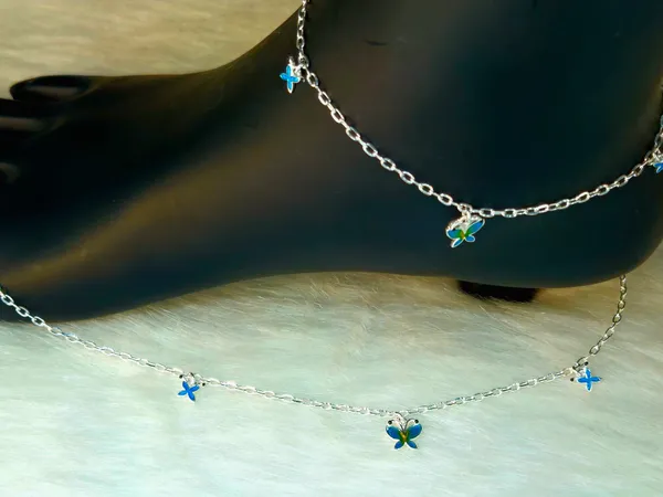 Silver-Toned_Blue_And_Green_Butterfly_Charm_Anklet