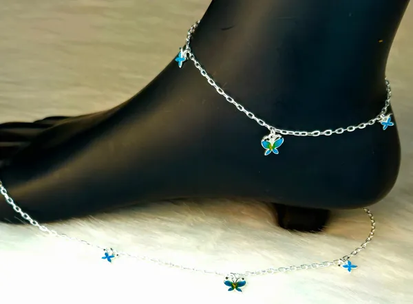 Silver-Toned_Blue_And_Green_Butterfly_Charm_Anklet