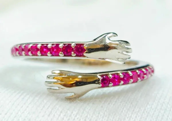 Pink_Gemstone_Hugging_Hands_Ring