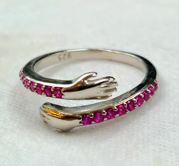 Pink_Gemstone_Hugging_Hands_Ring